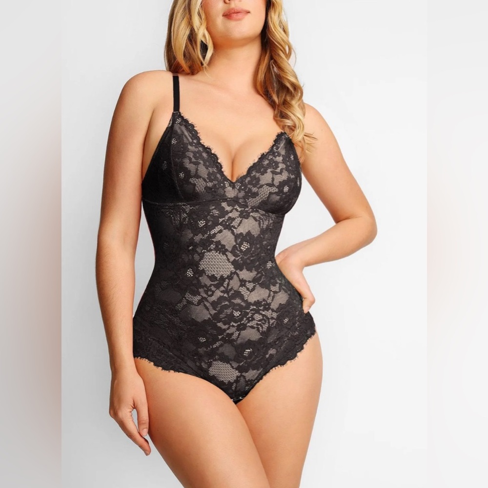 Popilush Black Lace Shapewear Bodysuit SZ Small